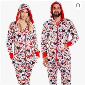 Tipsy Elves Meowy Catmus Cat Pajamas Hood Onesie Costume Size Small Christmas